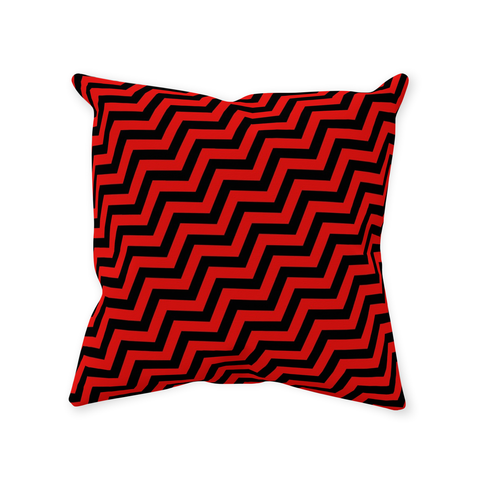 Red Lodge Throw Pillows - Zigzag Pattern Twin Surreal Optical Peaks-Double-sided, square spun polyester pillow or pillowcase in your size and style.This item is made-to-order and typically ships in 3-5 business days from within the US. 

Diagonal red and black zig-zag lines on high quality throw pillow. Tense and surreal optical art pattern. Fun and unique gothic halloween home decor.-Without Zipper-14x14 inch-