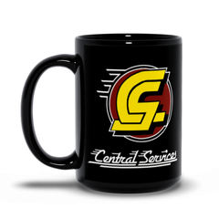 -Premium quality mug in your choice of 11oz or 15oz. High quality, durable ceramic. Microwave safe. Hand washing recommended to help prevent fading. This item is made-to-order and ships from the USA. black dystopian sci-fi science fiction gilliam brazil repair service bureaucracy logo funny office coffee cup -15oz-Black-
