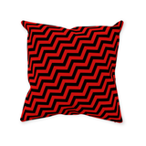 Red Lodge Throw Pillows - Zigzag Pattern Twin Surreal Optical Peaks-Double-sided, square spun polyester pillow or pillowcase in your size and style.This item is made-to-order and typically ships in 3-5 business days from within the US. 

Diagonal red and black zig-zag lines on high quality throw pillow. Tense and surreal optical art pattern. Fun and unique gothic halloween home decor.-With Zipper-14x14 inch-