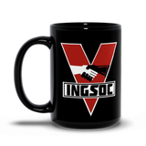 INGSOC Insignia Mug, Black 11oz or 15oz, Anti-Fascist 1984 Propaganda-Premium quality black mug in your choice of 11oz or 15oz. High quality, durable ceramic. Microwave safe, hand washing recommended to help prevent fading.Large emblem on one side, smaller emblem and "war is peace. freedom is slavery. ignorance is strength" motto on the reverse.Made-to-order shipped from the USA.-15oz-