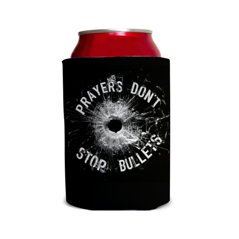 -High quality, neoprene can cooler. Fits most standard 12oz and 16 fl oz cans. Foldable for easy storage.This item is made to order and typically ships in 2-3 business days. 

Thoughts and Prayers. mass shootings, gun violence, Sensible gun control, GOP = Guns Over People, NRA, Never Again, Not One More, Bullet Hole-