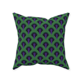 Overlook 237 Throw Pillows - Classic Retro Horror Hotel Carpet Pattern-Double-sided, square spun polyester pillow in your choice of size (14, 16, 18 or 20 inches) and finish: Sewn Pillow (no zipper), Cushion with Removable Zippered Pillowcase or Cover Only. This item is made-to-order. Typically ships in 3-5 days from within the US. Green Purple Teal Halloween Accent-Without Zipper-Spun Polyester-16x16 inch-
