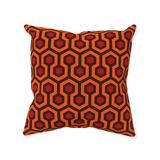 Overlook Throw Pillow - Classic Retro Horror Hotel Carpet Pattern-Double-sided, square spun polyester pillow in your choice of size (14, 16, 18 or 20 inches) and finish: Sewn Pillow (no zipper), Cushion with Removable Zippered Pillowcase or Cover Only. This item is made-to-order. Typically ships in 3-5 business days from within the US. Orange Brown Red Abstract Halloween Accent Decor-Without Zipper-Spun Polyester-14x14 inch-