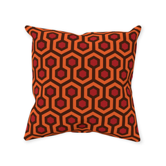 Overlook Throw Pillow - Classic Retro Horror Hotel Carpet Pattern-Double-sided, square spun polyester pillow in your choice of size (14, 16, 18 or 20 inches) and finish: Sewn Pillow (no zipper), Cushion with Removable Zippered Pillowcase or Cover Only. This item is made-to-order. Typically ships in 3-5 business days from within the US. Orange Brown Red Abstract Halloween Accent Decor-Without Zipper-Spun Polyester-14x14 inch-