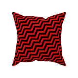 Red Lodge Throw Pillows - Zigzag Pattern Twin Surreal Optical Peaks-Double-sided, square spun polyester pillow or pillowcase in your size and style.This item is made-to-order and typically ships in 3-5 business days from within the US. 

Diagonal red and black zig-zag lines on high quality throw pillow. Tense and surreal optical art pattern. Fun and unique gothic halloween home decor.-