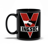 INGSOC Insignia Mug, Black 11oz or 15oz, Anti-Fascist 1984 Propaganda-Premium quality black mug in your choice of 11oz or 15oz. High quality, durable ceramic. Microwave safe, hand washing recommended to help prevent fading.Large emblem on one side, smaller emblem and "war is peace. freedom is slavery. ignorance is strength" motto on the reverse.Made-to-order shipped from the USA.-11oz-