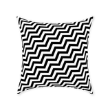 Black Lodge Pattern Throw Pillows - Twin Optical ZigZag Surreal Peaks-Double-sided, square spun polyester pillow or pillowcase in your choice of color and size.This item is made-to-order and typically ships in 3-5 business days from within the US.

Diagonal black and white zig-zag lines on high quality throw pillow. Tense and surreal optical art pattern. Fun and unique gothic halloween home decor.-Without Zipper-18x18 inch-