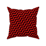 Red Lodge Throw Pillows - Zigzag Pattern Twin Surreal Optical Peaks-Double-sided, square spun polyester pillow or pillowcase in your size and style.This item is made-to-order and typically ships in 3-5 business days from within the US. 

Diagonal red and black zig-zag lines on high quality throw pillow. Tense and surreal optical art pattern. Fun and unique gothic halloween home decor.-Without Zipper-20x20 inch-