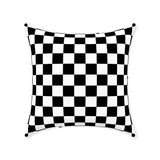 Black and White Checkered Square Throw Pillows and Pillow Covers-Double-sided, square spun polyester pillow or pillowcase in your choice of color and size.This item is made-to-order and typically ships in 3-5 business days from within the US.

Diagonal black and white zig-zag lines on high quality throw pillow. Tense and surreal optical art pattern. Fun and unique gothic halloween home decor.-Without Zipper-16x16 inch-