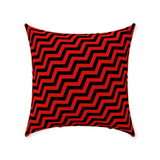 Red Lodge Throw Pillows - Zigzag Pattern Twin Surreal Optical Peaks-Double-sided, square spun polyester pillow or pillowcase in your size and style.This item is made-to-order and typically ships in 3-5 business days from within the US. 

Diagonal red and black zig-zag lines on high quality throw pillow. Tense and surreal optical art pattern. Fun and unique gothic halloween home decor.-With Zipper-18x18 inch-