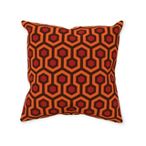 Overlook Throw Pillow - Classic Retro Horror Hotel Carpet Pattern-Double-sided, square spun polyester pillow in your choice of size (14, 16, 18 or 20 inches) and finish: Sewn Pillow (no zipper), Cushion with Removable Zippered Pillowcase or Cover Only. This item is made-to-order. Typically ships in 3-5 business days from within the US. Orange Brown Red Abstract Halloween Accent Decor-With Zipper-Spun Polyester-14x14 inch-