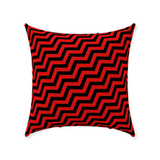 Red Lodge Throw Pillows - Zigzag Pattern Twin Surreal Optical Peaks-Double-sided, square spun polyester pillow or pillowcase in your size and style.This item is made-to-order and typically ships in 3-5 business days from within the US. 

Diagonal red and black zig-zag lines on high quality throw pillow. Tense and surreal optical art pattern. Fun and unique gothic halloween home decor.-Without Zipper-18x18 inch-
