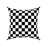 Black and White Checkered Square Throw Pillows and Pillow Covers-Double-sided, square spun polyester pillow or pillowcase in your choice of color and size.This item is made-to-order and typically ships in 3-5 business days from within the US.

Diagonal black and white zig-zag lines on high quality throw pillow. Tense and surreal optical art pattern. Fun and unique gothic halloween home decor.-Without Zipper-20x20 inch-
