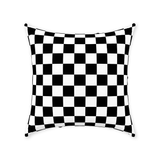 Black and White Checkered Square Throw Pillows and Pillow Covers-Double-sided, square spun polyester pillow or pillowcase in your choice of color and size.This item is made-to-order and typically ships in 3-5 business days from within the US.

Diagonal black and white zig-zag lines on high quality throw pillow. Tense and surreal optical art pattern. Fun and unique gothic halloween home decor.-