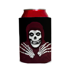Crimson Ghost Can Cooler Sleeve - Black or Red-Reusable neoprene beverage insulator sleeve. Fits standard 12oz & 16oz cans or bottles and keeps beverages cold. Easy to clean, foldable for easy storage. Horror movie serial misfits villains fiend pop culture punk rock music icon Halloween goth gothic beer soda drink wrap. Great gift or drink marker for parties. -Crimson-