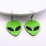 Alien Head Acrylic Earrings, Innergalactic 90s Retro Dayglo Green Rave--
