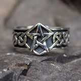 New Stainless Steel Hexagon PENTAGRAM RING Celtic Knotwork Pagan Wicca--