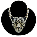 -Large rhinestone leopard head pendant on thick link chain. Nicely detailed and well made in lighter weight alloy metal with goldtone and silvertone finish. Free shipping from abroad with an average delivery time to the USA of about 3 weeks.

Leopard hip-hop hiphop fashion bling classic jungle big cat -Silvertone-