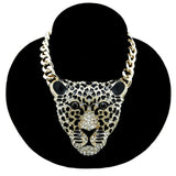 -Large rhinestone leopard head pendant on thick link chain. Nicely detailed and well made in lighter weight alloy metal with goldtone and silvertone finish. Free shipping from abroad with an average delivery time to the USA of about 3 weeks.

Leopard hip-hop hiphop fashion bling classic jungle big cat -