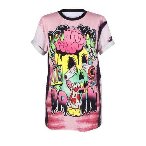 Rot Your Brain Tee, Innergalactic Retro Psychedelic AOP Skull Shirt-Version 1-2XL-