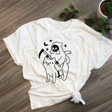 Death Rides A Cat Graphic Tee, Kowai Grim Reaper Shirt Pastel Goth--