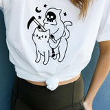 Death Rides A Cat Graphic Tee, Kowai Grim Reaper Shirt Pastel Goth--