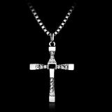 Dominic Toretto Cross Necklace -Quality replica of Dominic Toretto's cross necklace from the Fast and Furious movies. The alloy metal and crystal cross pendant measuring 3.9x5.1cm/1.5x2in, available in silver or gold finish. Free shipping.

Prop replica mens jewelry religious crystal cross christian pendant necklace racing film franchise fan gift.-Silver-