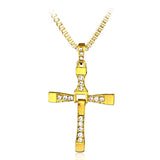 Dominic Toretto Cross Necklace -Quality replica of Dominic Toretto's cross necklace from the Fast and Furious movies. The alloy metal and crystal cross pendant measuring 3.9x5.1cm/1.5x2in, available in silver or gold finish. Free shipping.

Prop replica mens jewelry religious crystal cross christian pendant necklace racing film franchise fan gift.-