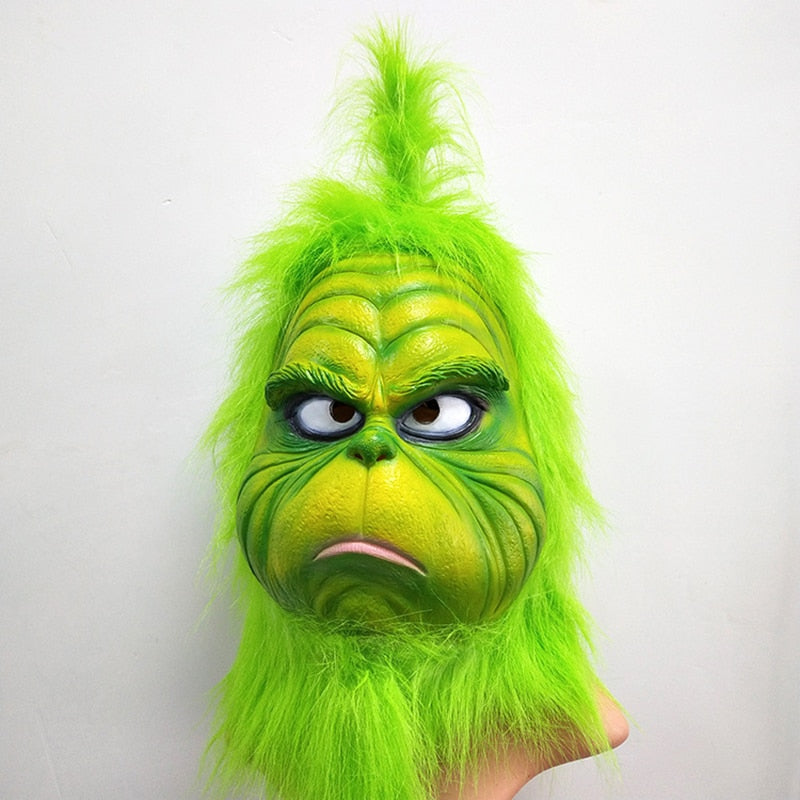 -High quality latex over-the-head mask with attached faux feather hair. One size fits most up to head circumference of about 60cm. Free shipping.

Adult halloween christmas costume cosplay bright green old school xmas holiday cartoon bah humbug best -Green-