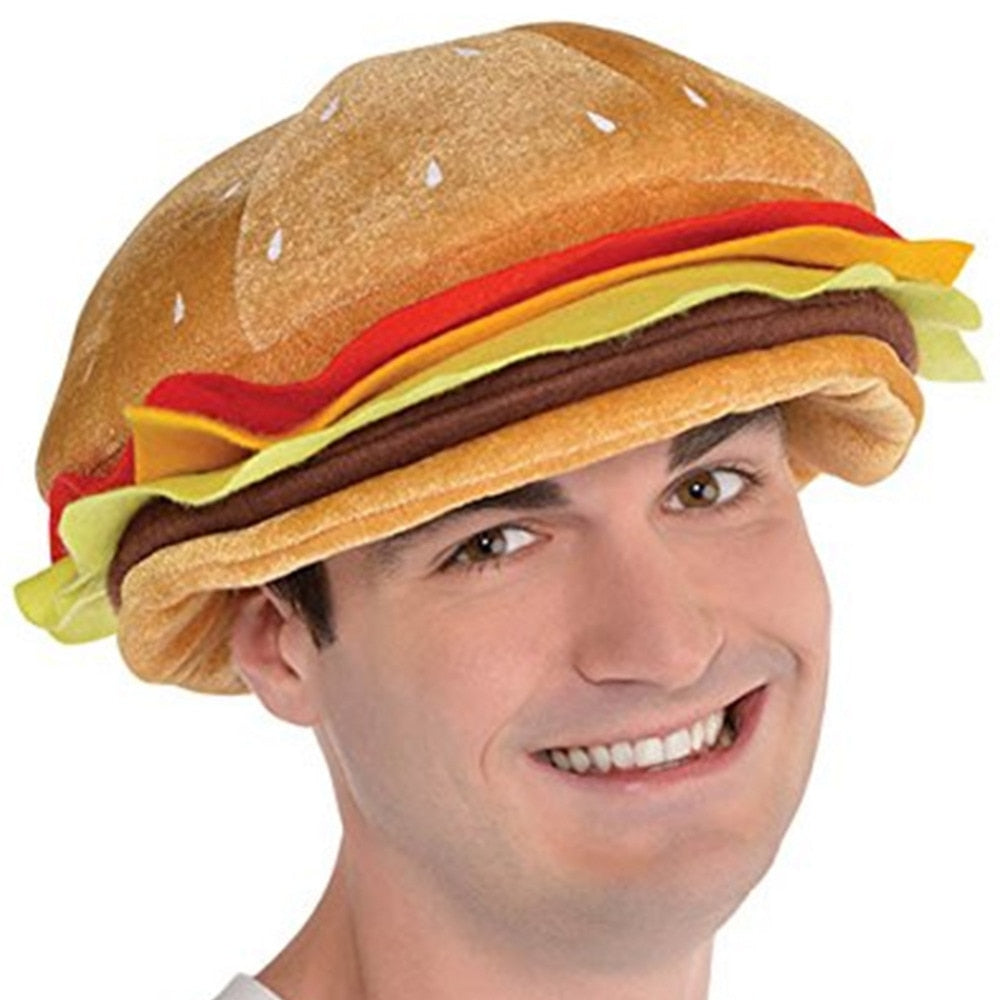 Funny Weird Hamburger Hat - One size fits most adults - Free Shipping-Funny and unique Hamburger Hat. One size fits most adults (approx 57-61cm). Free Shipping from Abroad. Typically arrives in the US in about 2 weeks. Floppy fancy dress, festival costume cap. Soft fabric fast food headwear. -