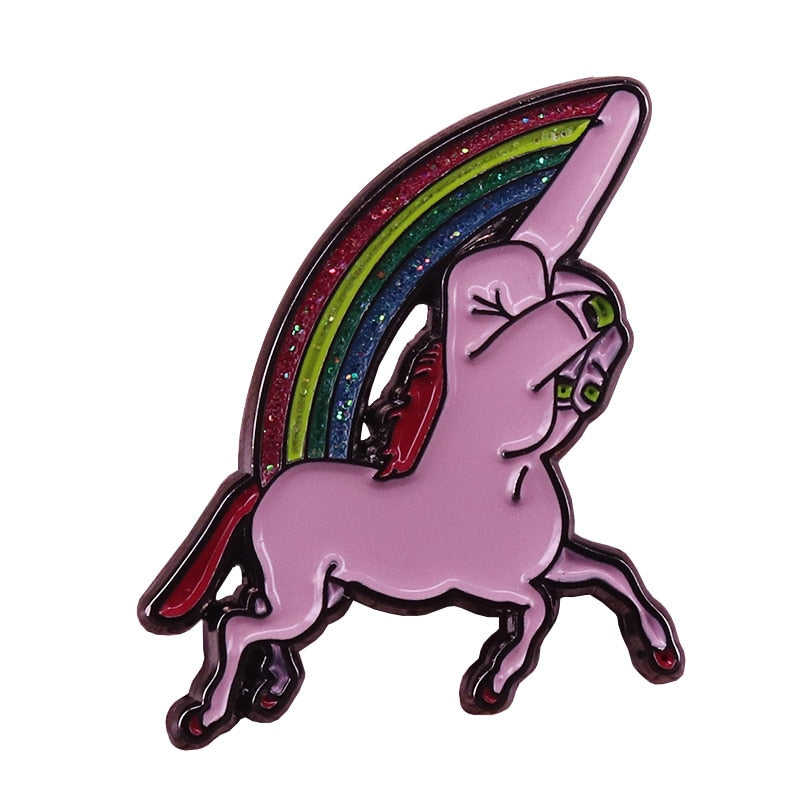 -Quality metal and enamel pin. Free shipping from abroad with average delivery time to the USA of about 3 weeks.
Funny middle finger unicorn pinback badge sparkly glitter rainbow fuck you eff off lgbtq lgbtqia rude fantasy punk gay queer pride -