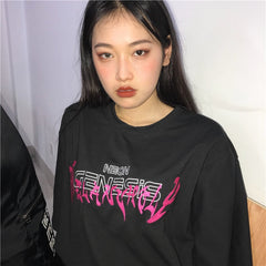 Neon Genesis Melancholy Anime Manga Harajuku Graphic Tee, Black Unisex-Neon Genesis Melancholy harjuku graphic tee. Unisex / women's style and sizing. Soft and comfortable 100% polyester tee with embroidered design. Available in either Pink or Blue version, each in two sizes - Medium 112cm chest, 70cm long and Large 114cm chest, 72cm long. Free Shipping Worldwide.-