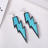 Retro Oversize Lightning Bolt Earrings, Glittering Acrylic, 80s 90s-Oversize acrylic lightning bolt earrings with several glittery colors with comic book / cartoon style black outline. Sold in pairs. Each earring measures ~9cm x 4.5cm. Free Shipping Worldwide. Retro 1980s eighties new wave, 1990s nineties alternative pop fashion. Several colors available. -Blue-