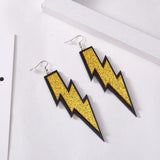 Retro Oversize Lightning Bolt Earrings, Glittering Acrylic, 80s 90s-Oversize acrylic lightning bolt earrings with several glittery colors with comic book / cartoon style black outline. Sold in pairs. Each earring measures ~9cm x 4.5cm. Free Shipping Worldwide. Retro 1980s eighties new wave, 1990s nineties alternative pop fashion. Several colors available. -Yellow-