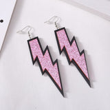Retro Oversize Lightning Bolt Earrings, Glittering Acrylic, 80s 90s-Oversize acrylic lightning bolt earrings with several glittery colors with comic book / cartoon style black outline. Sold in pairs. Each earring measures ~9cm x 4.5cm. Free Shipping Worldwide. Retro 1980s eighties new wave, 1990s nineties alternative pop fashion. Several colors available. -Light Pink-