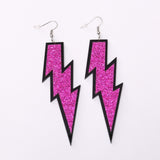 Retro Oversize Lightning Bolt Earrings, Glittering Acrylic, 80s 90s-Oversize acrylic lightning bolt earrings with several glittery colors with comic book / cartoon style black outline. Sold in pairs. Each earring measures ~9cm x 4.5cm. Free Shipping Worldwide. Retro 1980s eighties new wave, 1990s nineties alternative pop fashion. Several colors available. -Hot Pink-