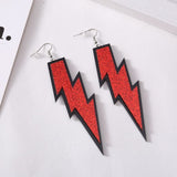 Retro Oversize Lightning Bolt Earrings, Glittering Acrylic, 80s 90s-Oversize acrylic lightning bolt earrings with several glittery colors with comic book / cartoon style black outline. Sold in pairs. Each earring measures ~9cm x 4.5cm. Free Shipping Worldwide. Retro 1980s eighties new wave, 1990s nineties alternative pop fashion. Several colors available. -Red-