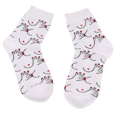 Kinky and Quirky Nipple Pinch Juniors Crew Socks, Funky Funny Weird-Kinky and quirky pair of junior's crew socks. These run small, approximately a junior's size medium - about 19.5 cm long at sole, 15 cm tall. Overall dimensions are roughly 31 cm long x 9cm wide. Free Shipping Worldwide. These harajuku socks typically ship in 2-3 business days from abroad and arrive in about 2-3 weeks.-