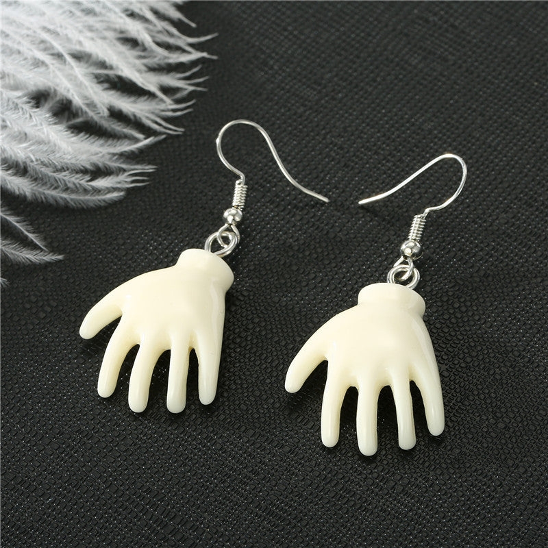 Unique Resin Hand Earrings, Creepy Weird Harajuku Gothic Ghost Hands-A pair of creepily wide hand earrings made of high quaility resin. Each measures about 2cm x 2.5cm on metal drop / dangle hooks. Free Shipping Worldwide. A creepy, weird accent accessory for most any harajuku or gothic outfit. A fun and funny gift for your dark and twisted or mildly kowai friends. -