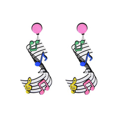 Super Eighties Music Scroll Acrylic Drop / Dangle Earrings, New Retro-A pair of eighties inspired acrylic drop / dangle earrings featuring colorful treble clef and notes.Free Shipping Worldwide. These earrings ship from abroad and typically arrive in about 2 weeks. Retro 1980s 80s New Wave pop teen fashion. Bright, cheerful and fun nostalgia kitsch design.-