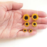 High Quality Resin Sunflower Stud Earrings, 15mm 18mm or 25mm-Pair of well crafted, bright and sunny resin sunflower stud earrings in your choice of 15mm, 18mm or 25mm.Free Shipping Worldwide. These earrings ship from abroad and typically arrive in about two weeks. Cute sun flower black eyed susan summer yellow floral fashion accessory -15 mm-
