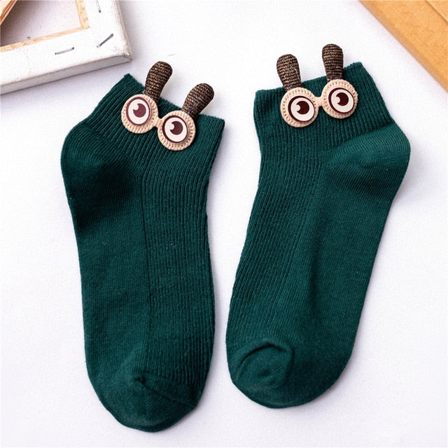 Women's Slug Socks!-Cute sweet women's slug ankle socks. Made of soft and stretchy, warm but breathable cotton and spandex blend. Each measures 22-26cm, ideal fit for EU 34-41 US 4-8. Free shipping from abroad. Womens unisex juniors kids Slug Socks! 3D Big Eyes and Antenna Funny Sweet high quality Kawaii Cartoon Ankle Sock Gift-