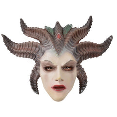-Lilith... Daughter of Hatred, First Mother of Sanctuary, Queen of the Succubi. High quality, detailed Diablo Lilith soft latex over-the-head mask. One size fits most. Free shipping. Diablo IV demon hellspawn devil gamer gaming halloween costume cosplay female woman mythological tentacles horror monster character LARP-