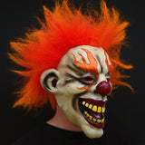 -An evil clown who just wants to watch the world burn... squinting, mouth wide with murderous laughter and appropriately flared makeup and flame-like hair. Full over the head latex mask. One size fits most. Free shipping.

Halloween costume cosplay horror laughing fire murder clown circus carnival hell demon devil -