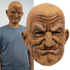 -Classic latex over-the-head mask. Wrinkled old tough guy... great for dock workers, henchmen, bikers, pirates, etc. One size fits most. Designed to ideally fit heads with a 53-60cm diameter. Free shipping from abroad. Typically arrives in 2-3 weeks to the USA. Old man bald halloween mask-