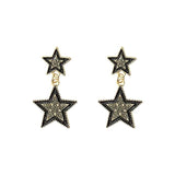 -Stunning pair of double star stud & drop earrings with black outline and choice of bright silver white or darker gunmetal gray crystal interiors. Alloy metal with sterling silver ear posts. Free shipping worldwide. Crystals paved winter five pointed stars dangle fashion jewelry internet pop style. -Dark-