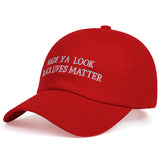 -Funny embroidered MAGA parody 'Made Ya Look, Black Lives Matter' hat. Snapback adjustment, one size fits most. A cleverly designed way to troll Trumpites with embroidered BLM text in the "Make America Great Again" font & layout. Made in China just like Trump's official caps! Free shipping. Republican GOP Democrat USA-Red-