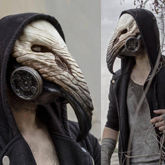 -A dark twist on the classic plague doctor combining a twisted bone faced vulture with stylized gas mask respirators. Detailed rubber latex face mask with elastic strap. One size fits most. Free shipping. Costume cosplay halloween mask steampunk goth gothic anime manga unique scary schnabel pandemic renaissance-