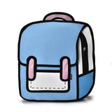 -Comic style 2D-in-3D cartoon style backpack.High quality oxford fabric with magnetic closure, sturdy plastic clips, shoulder straps and top handle. Small front slide pocket,external zip pocket, main compartment with smaller iinternal zipper pocket. 36x40x11cm /14.17x15.75x4.33in). Free Shipping Worldwide. Jump style-Light Blue-