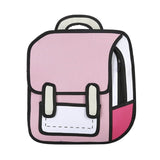 -Comic style 2D-in-3D cartoon style backpack.High quality oxford fabric with magnetic closure, sturdy plastic clips, shoulder straps and top handle. Small front slide pocket,external zip pocket, main compartment with smaller iinternal zipper pocket. 36x40x11cm /14.17x15.75x4.33in). Free Shipping Worldwide. Jump style-Pink-